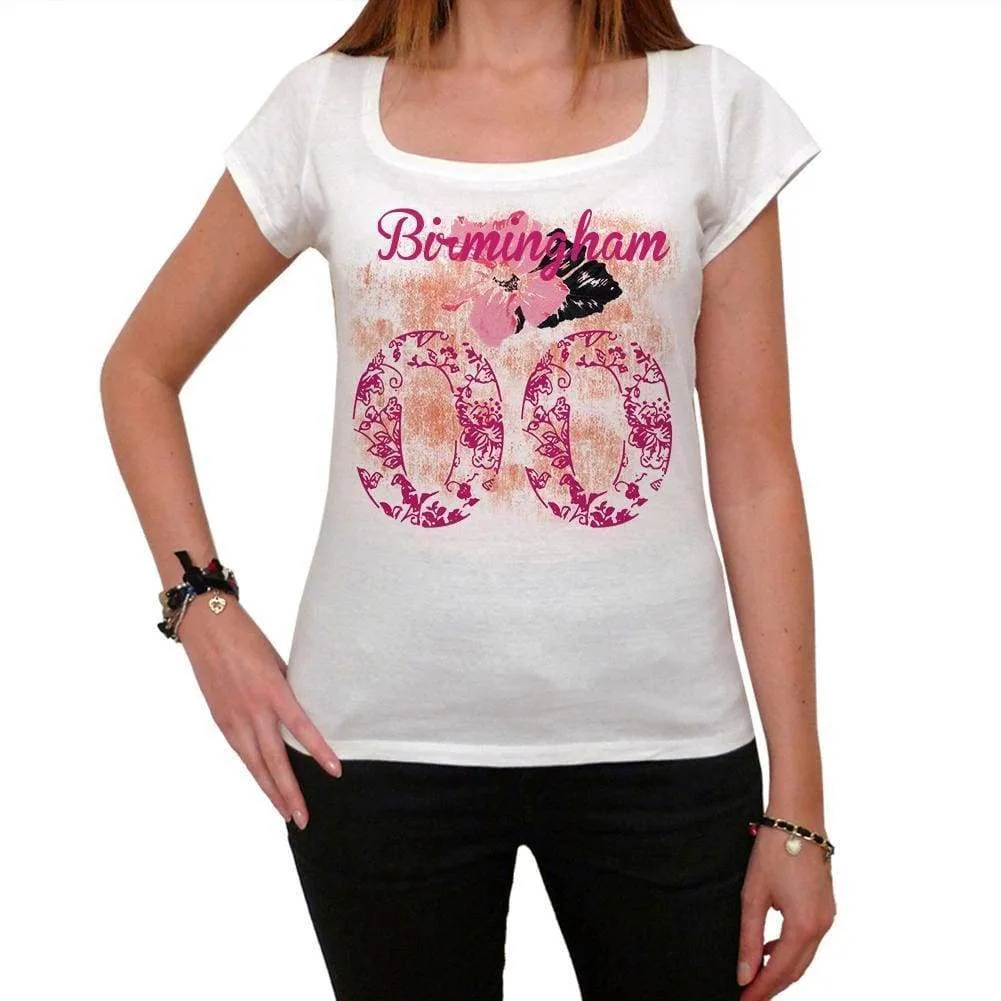 00, Birmingham, City With Number, Women's Short Sleeve Round White T-shirt 00008