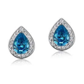 1 Carat Pear Cut Created Blue Topaz 925 Sterling Silver Stud Earrings MXFE8033