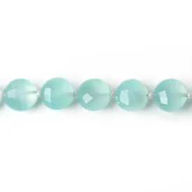 10mm Sea Blue Chalcedony faceted coin beads 8 inch 12 pieces A