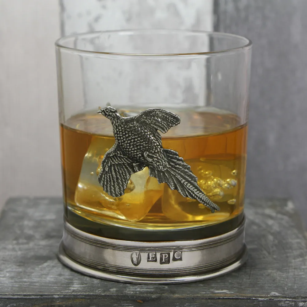 11oz Pheasant Pewter Whisky Glass Tumbler Set of 2