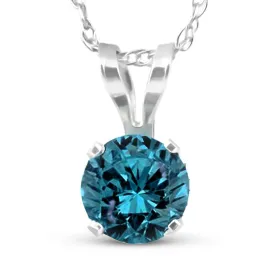 1/2 Carat Blue Diamond Solitaire Pendant 14K White Gold 18" Chain Treated