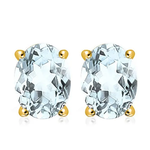 1.33 CT AQUAMARINE 10KT SOLID GOLD EARRINGS STUD