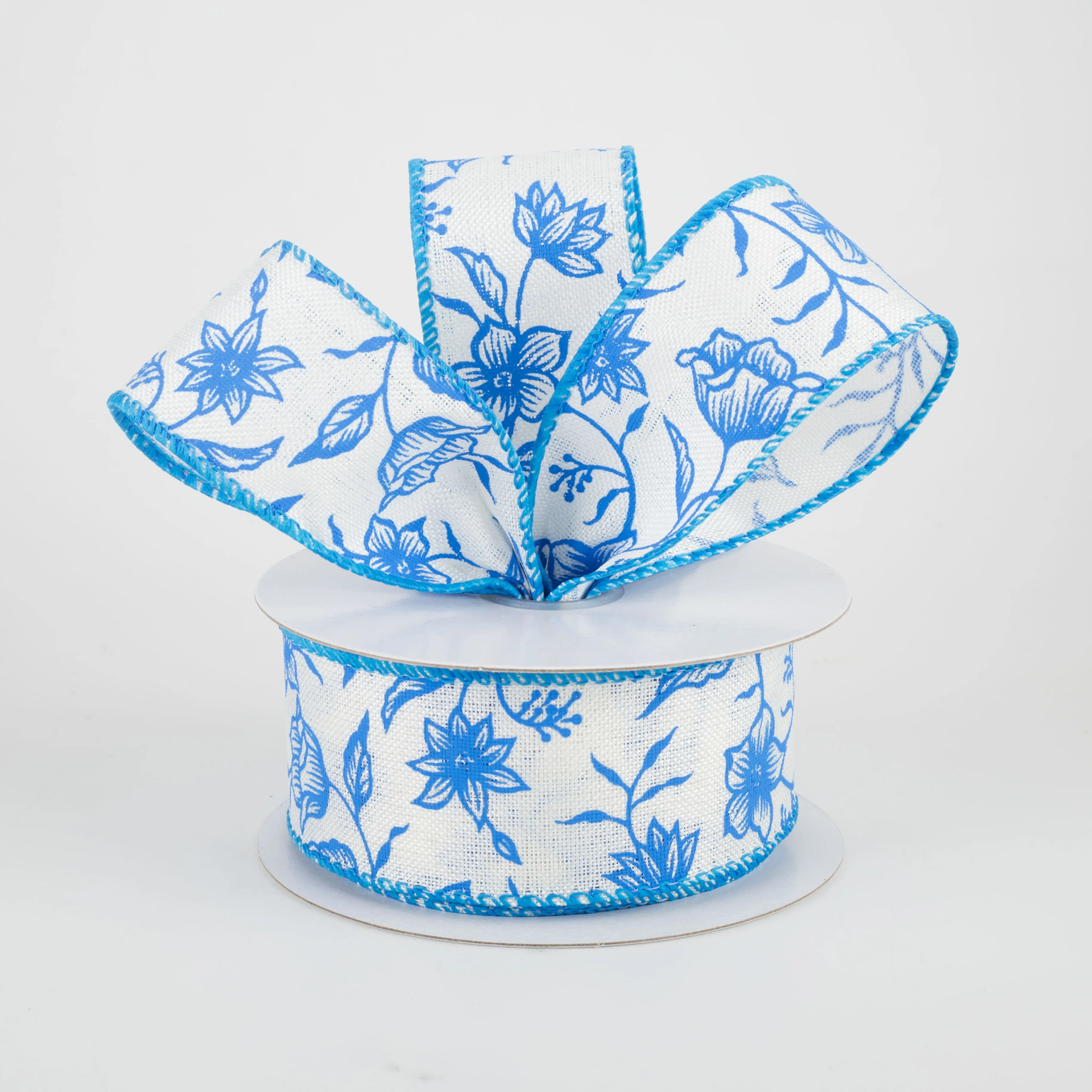 1.5" China Print Blue Flowers Ribbon (10 Yards)