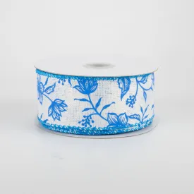 1.5" China Print Blue Flowers Ribbon (10 Yards)