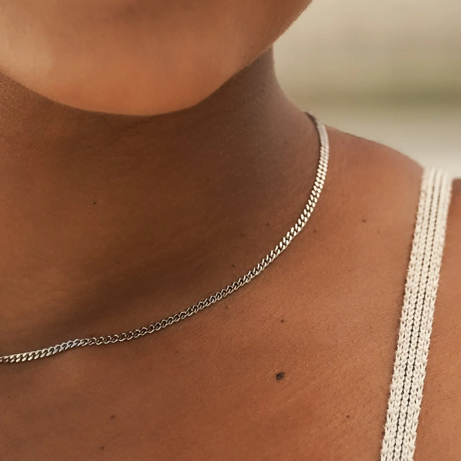 2MM Micro Cuban Necklace in White Gold