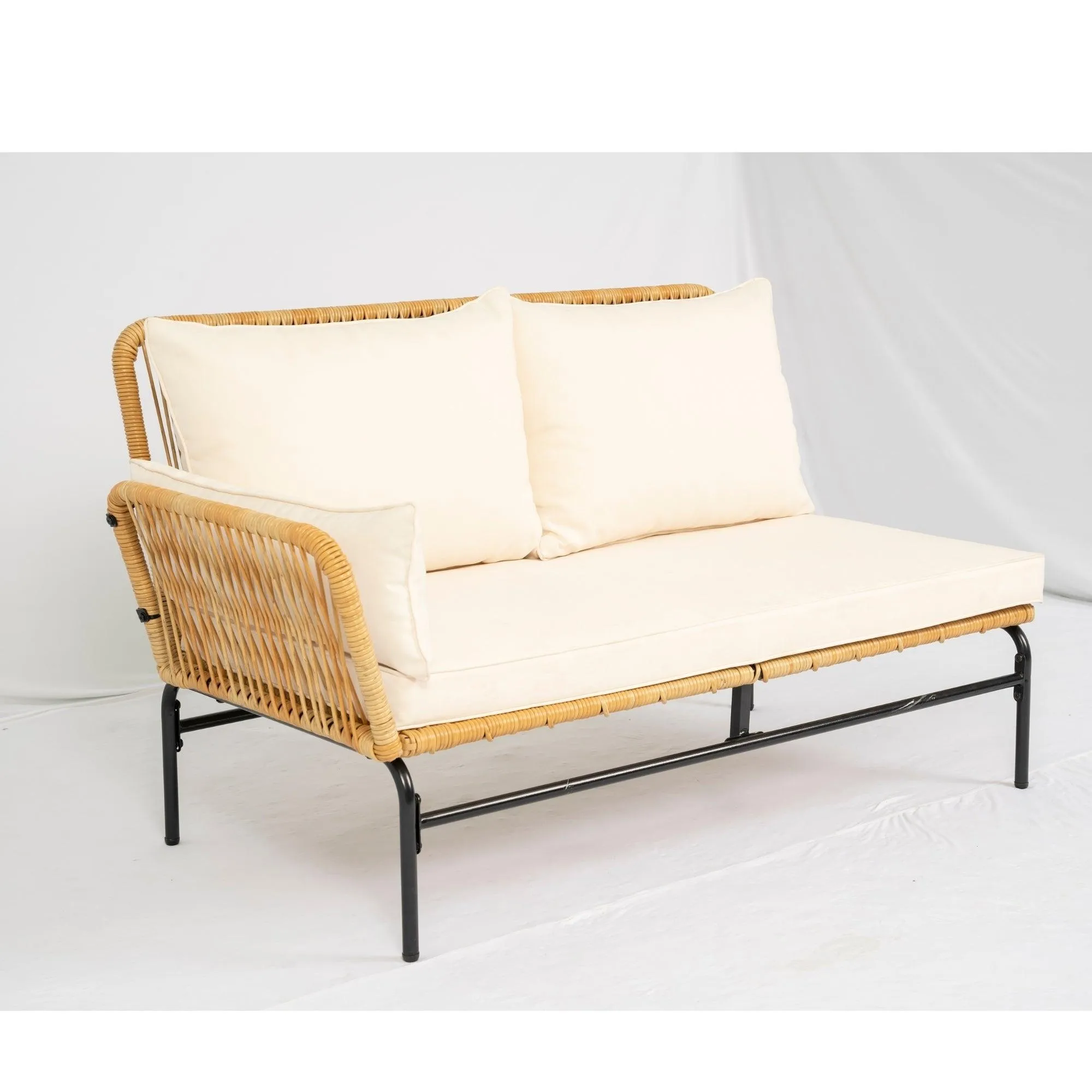 3-Piece Outdoor Patio Wicker Furniture Set, Natural Yellow Wicker with Creme Cushions, 3.15" Thick