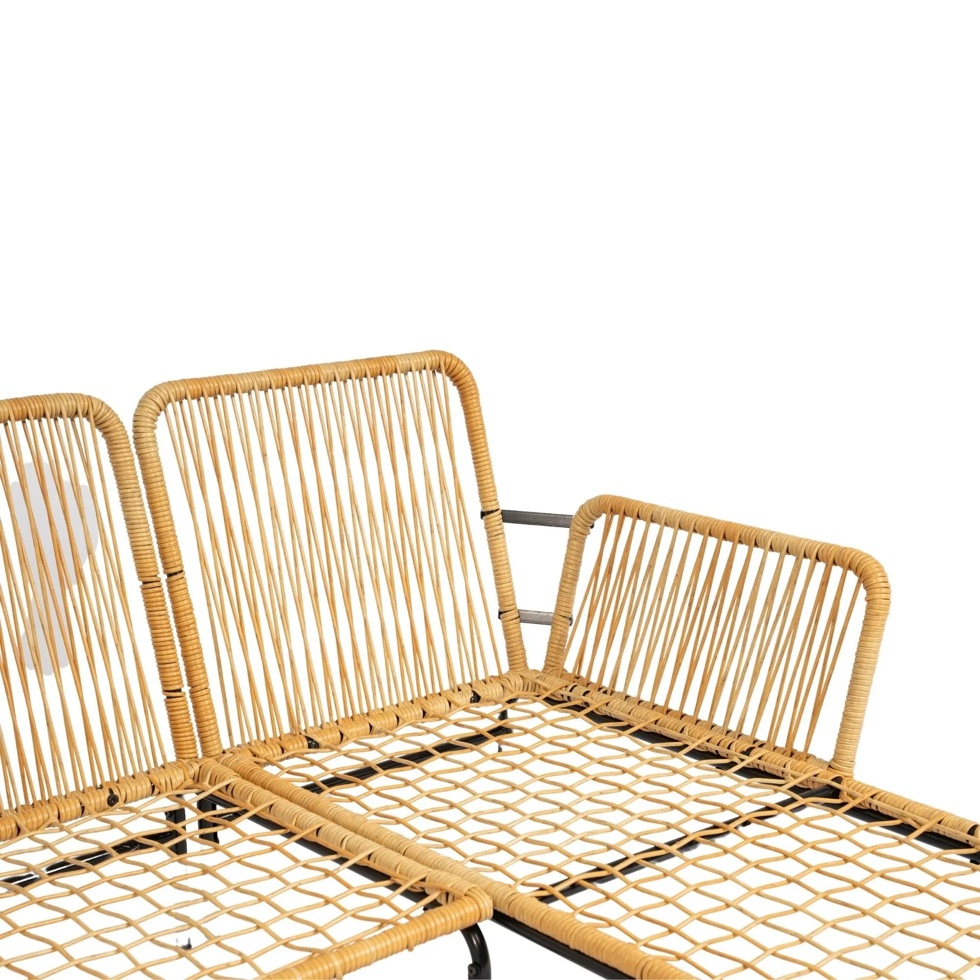 3-Piece Outdoor Patio Wicker Furniture Set, Natural Yellow Wicker with Creme Cushions, 3.15" Thick