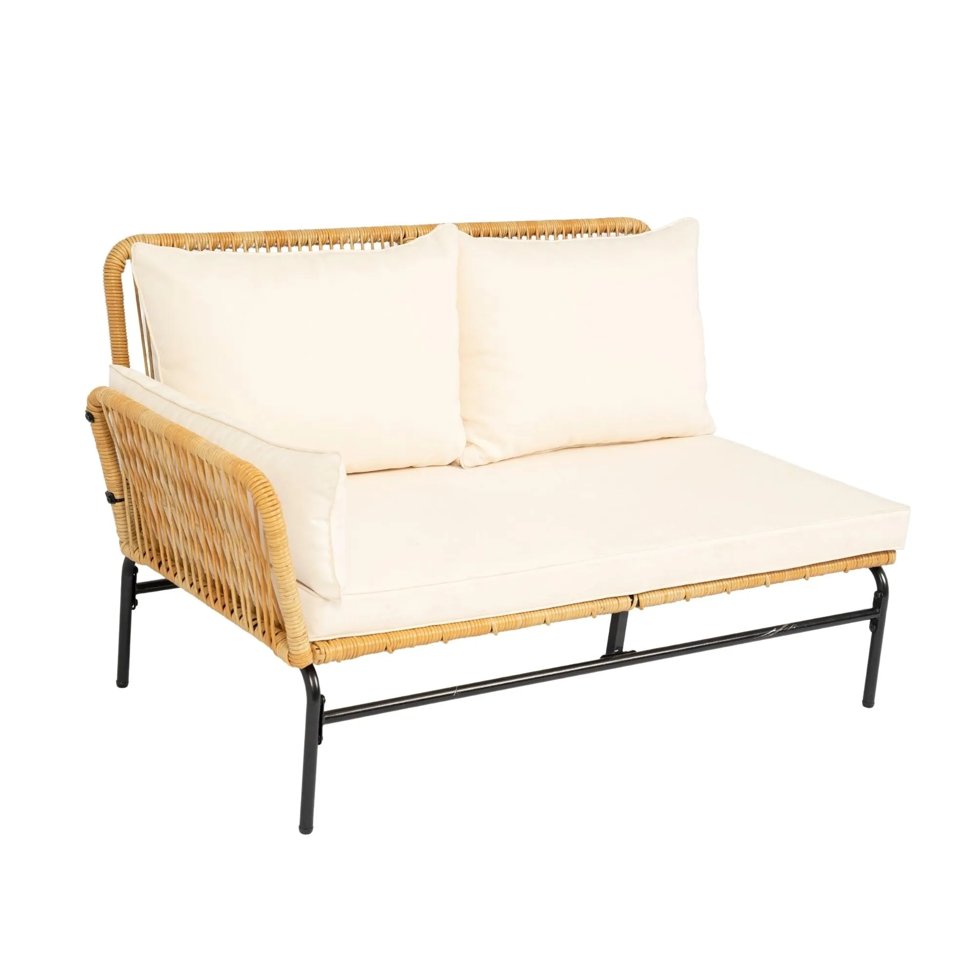 3-Piece Outdoor Patio Wicker Furniture Set, Natural Yellow Wicker with Creme Cushions, 3.15" Thick