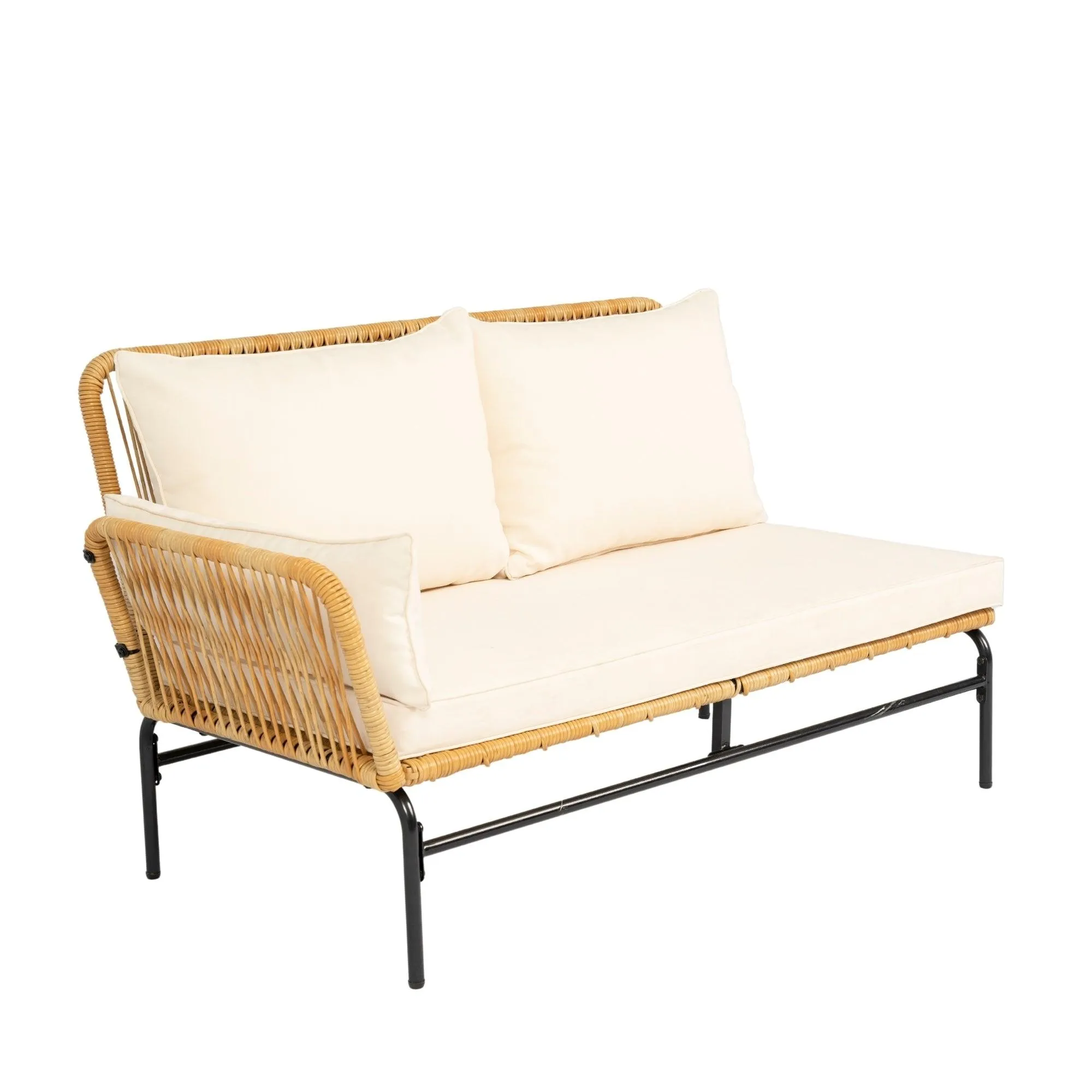 3-Piece Outdoor Patio Wicker Furniture Set, Natural Yellow Wicker with Creme Cushions, 3.15" Thick