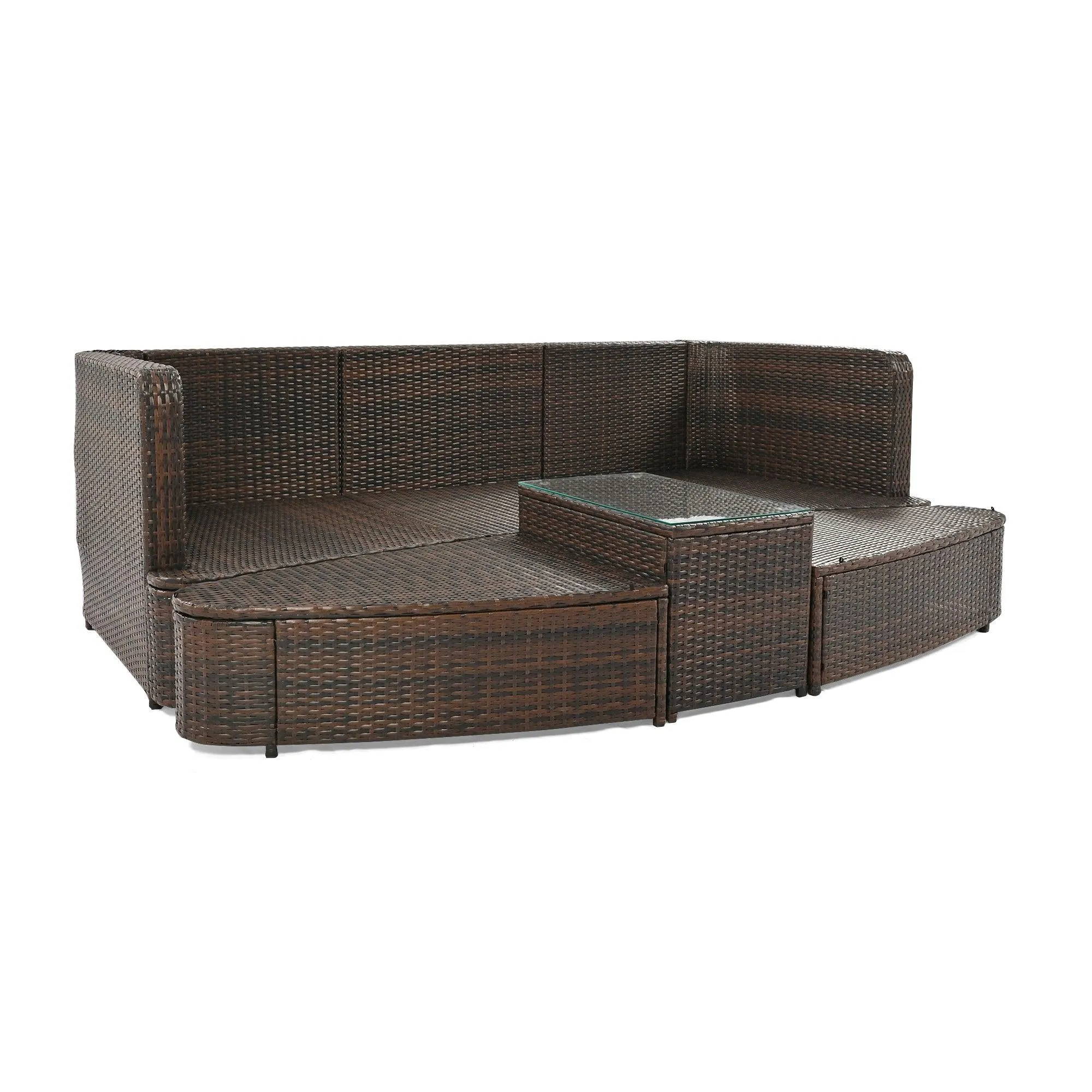 6-Piece Patio Conversation Sofa Set, PE Wicker Rattan Separate Seating Group with Coffee Table, Brown