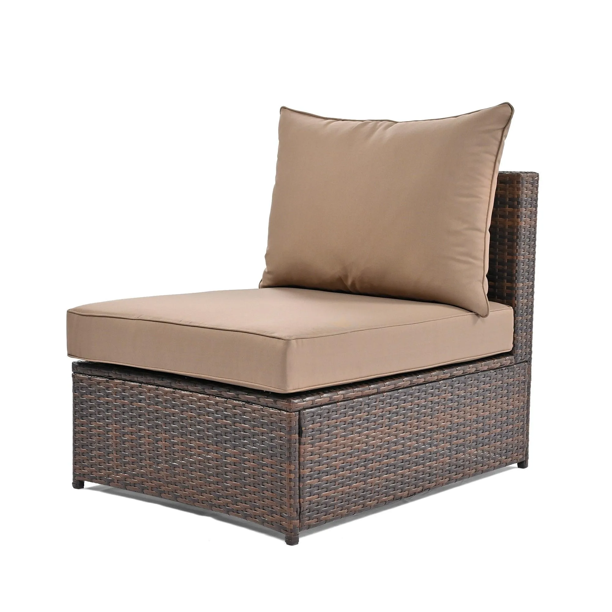 6-Piece Patio Conversation Sofa Set, PE Wicker Rattan Separate Seating Group with Coffee Table, Brown