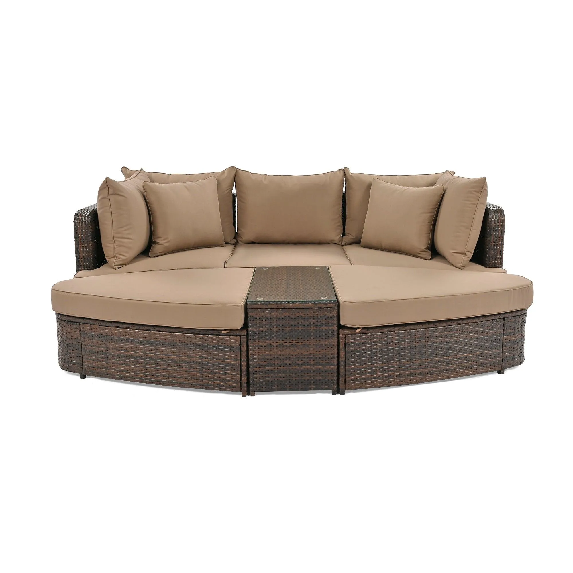 6-Piece Patio Conversation Sofa Set, PE Wicker Rattan Separate Seating Group with Coffee Table, Brown