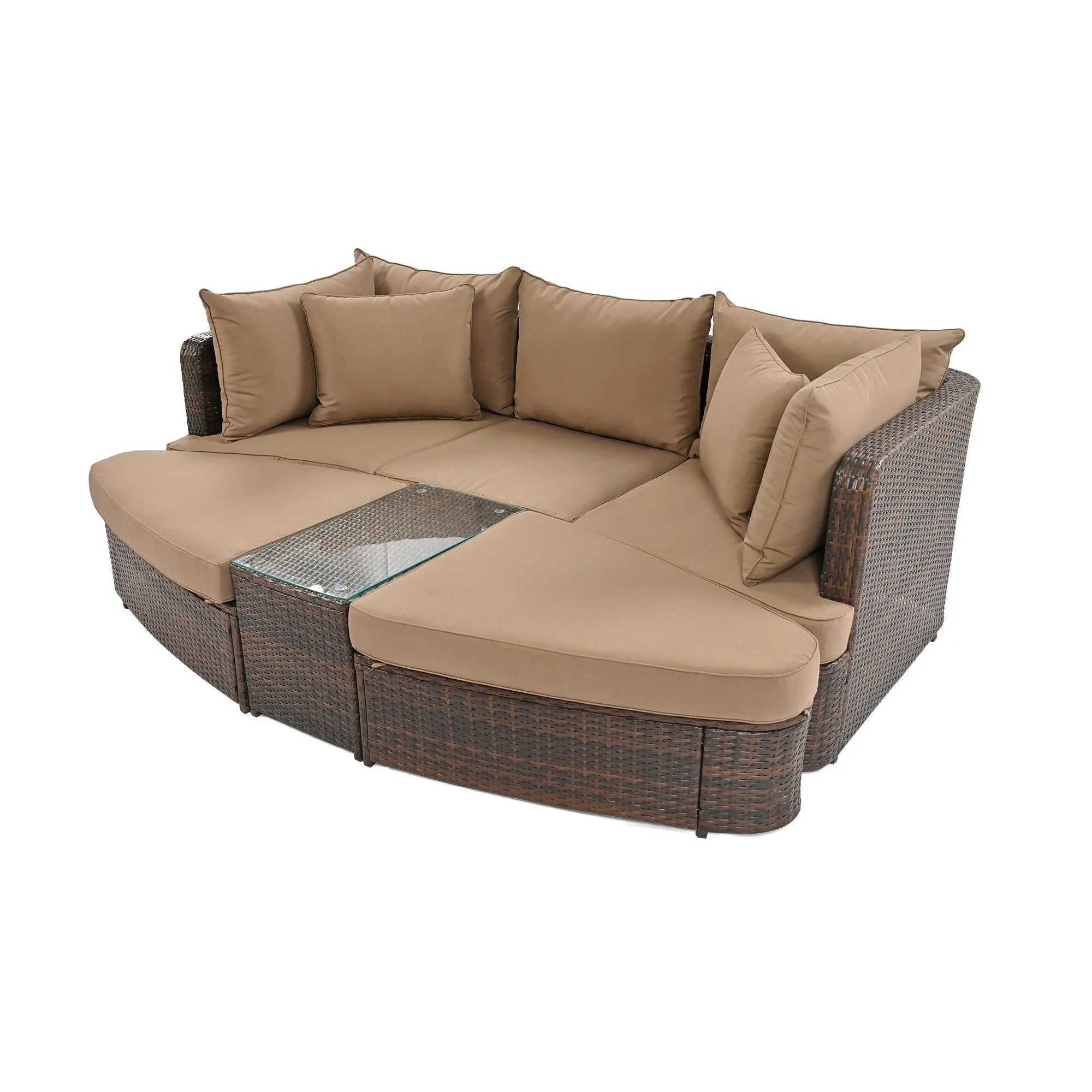 6-Piece Patio Conversation Sofa Set, PE Wicker Rattan Separate Seating Group with Coffee Table, Brown