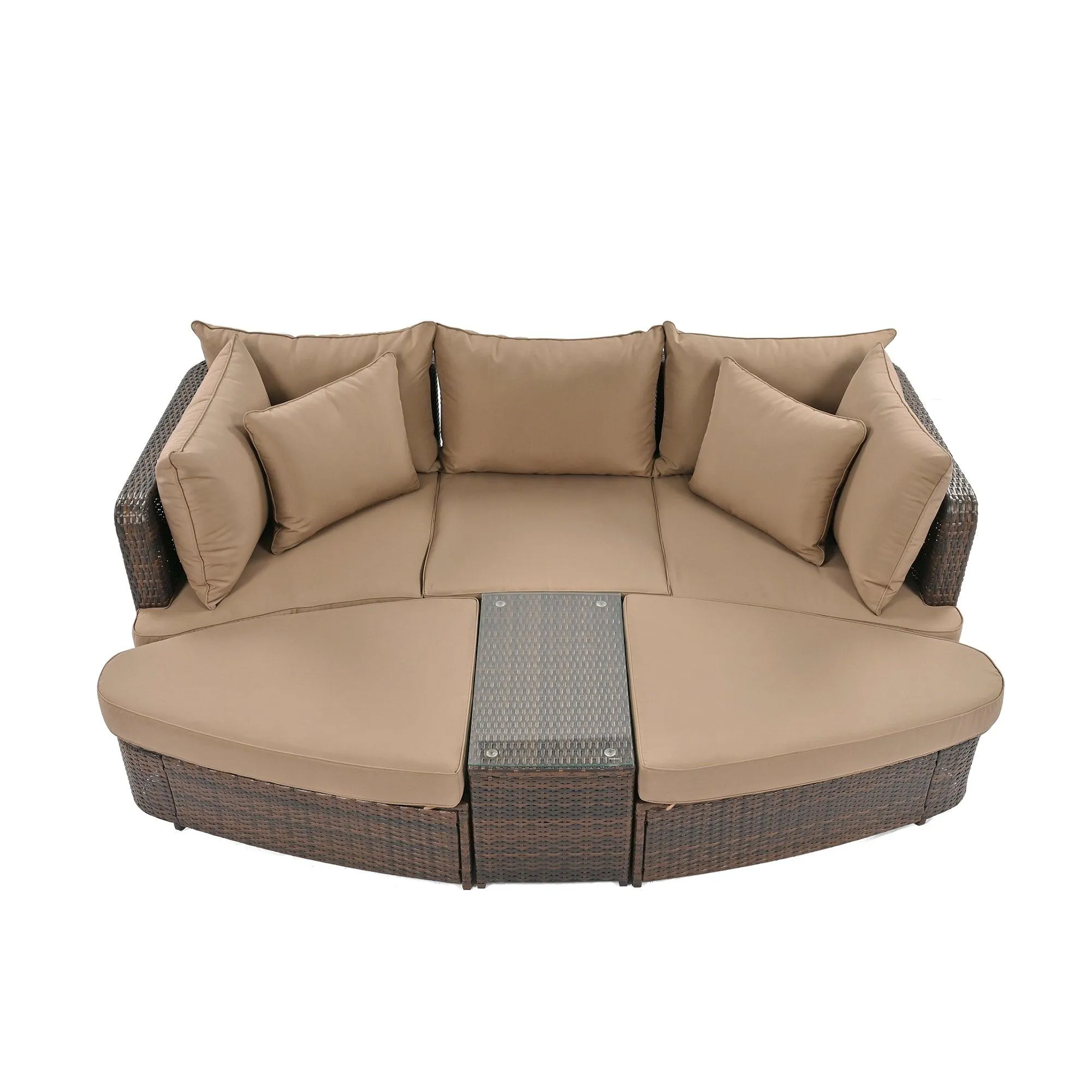 6-Piece Patio Conversation Sofa Set, PE Wicker Rattan Separate Seating Group with Coffee Table, Brown