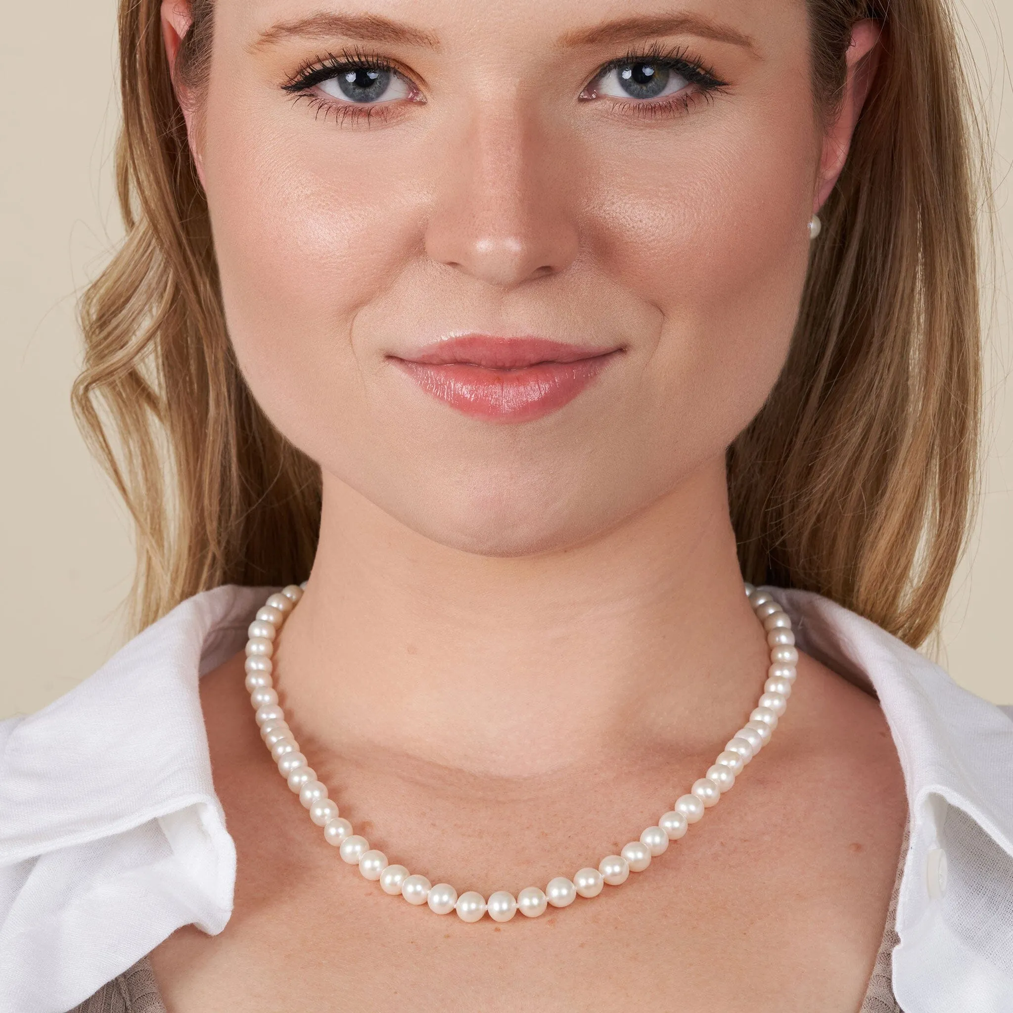 6.5-7.0 mm AAA White Freshwater Pearl 18 Inch Necklace and Stud Earring Set