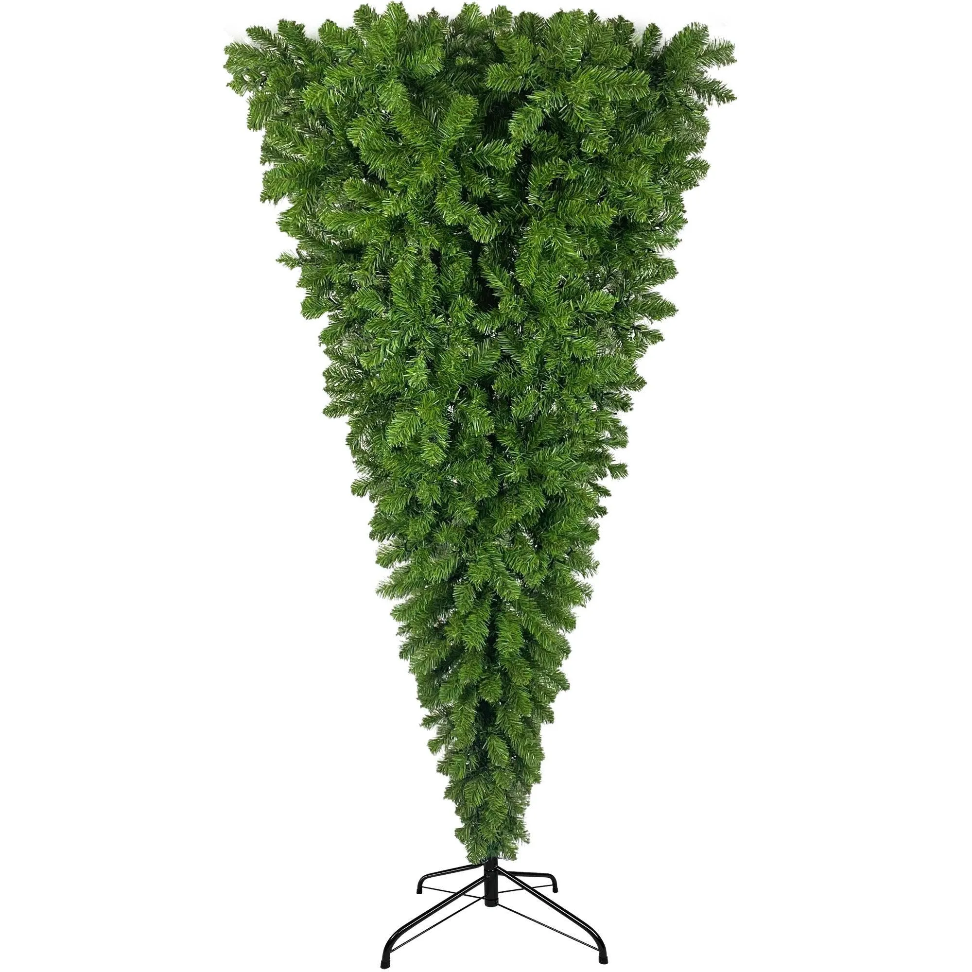 6ft Upside Down Green Christmas Tree, LED Warm White Lights, Reinforced Metal Base & Easy Assembly, 1,000 Lush Branch Tips, 360 LED Lights