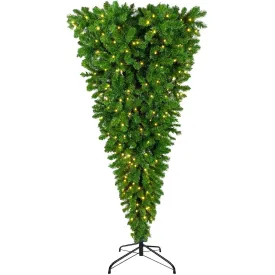 6ft Upside Down Green Christmas Tree, LED Warm White Lights, Reinforced Metal Base & Easy Assembly, 1,000 Lush Branch Tips, 360 LED Lights