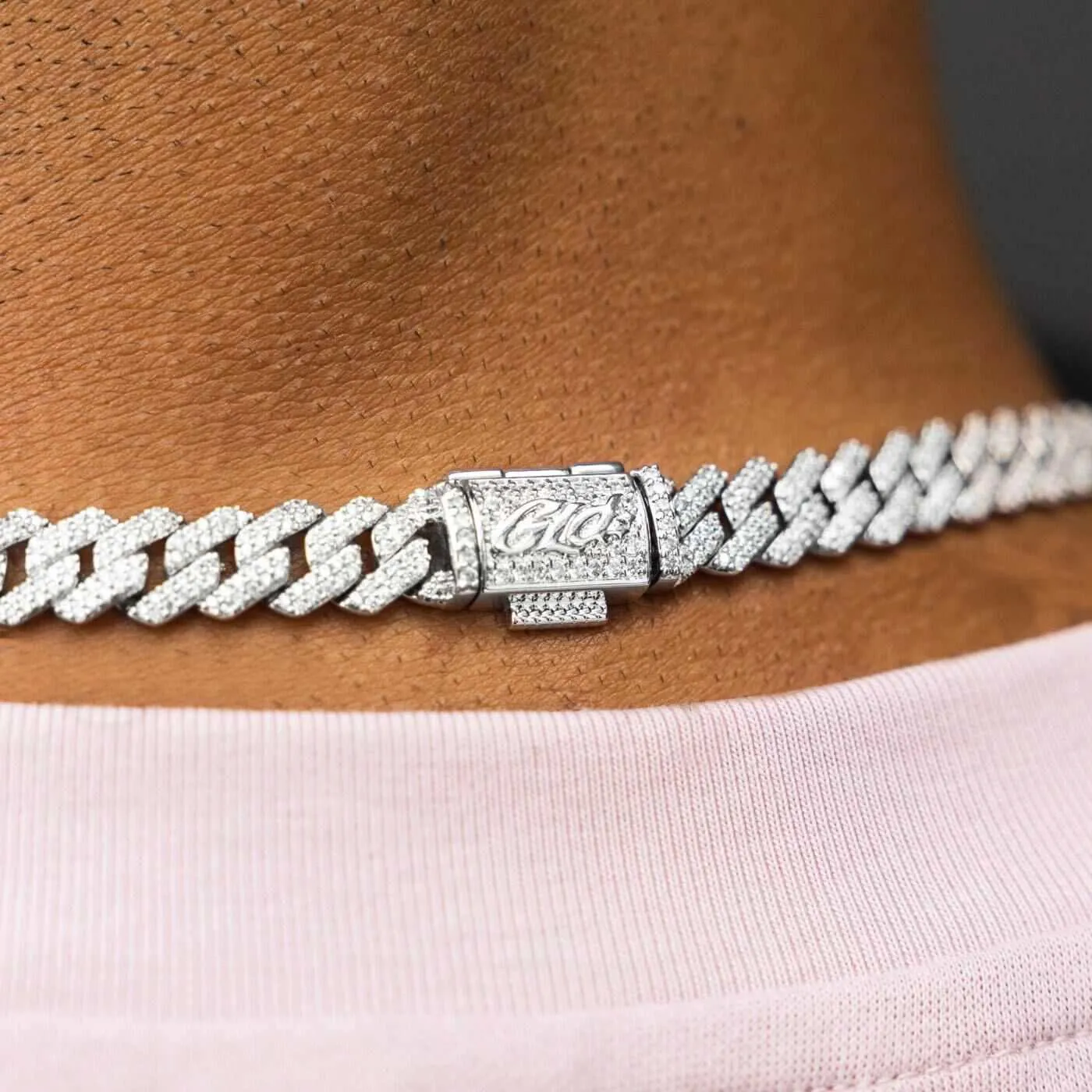 8.5MM Diamond Prong Cuban Necklace - White Gold