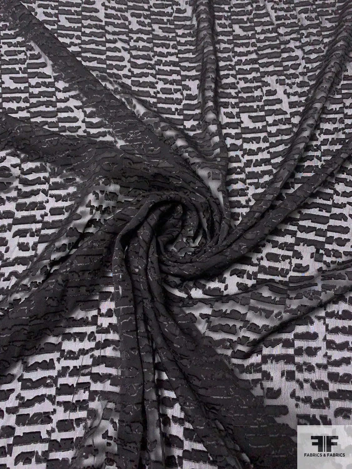 Abstract Clip Silk Chiffon - Black