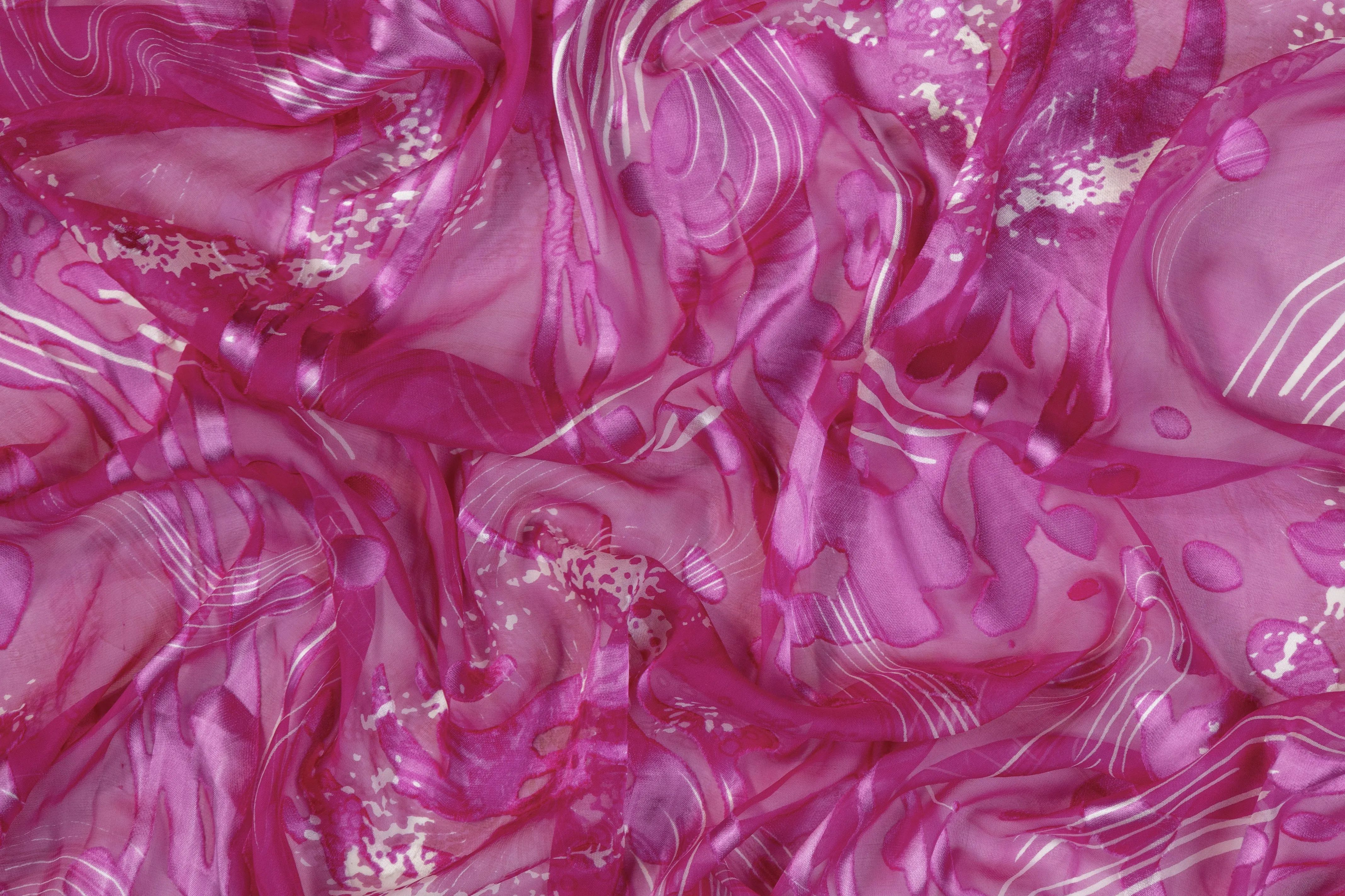 Abstract Silk Chiffon Burnout - Magenta