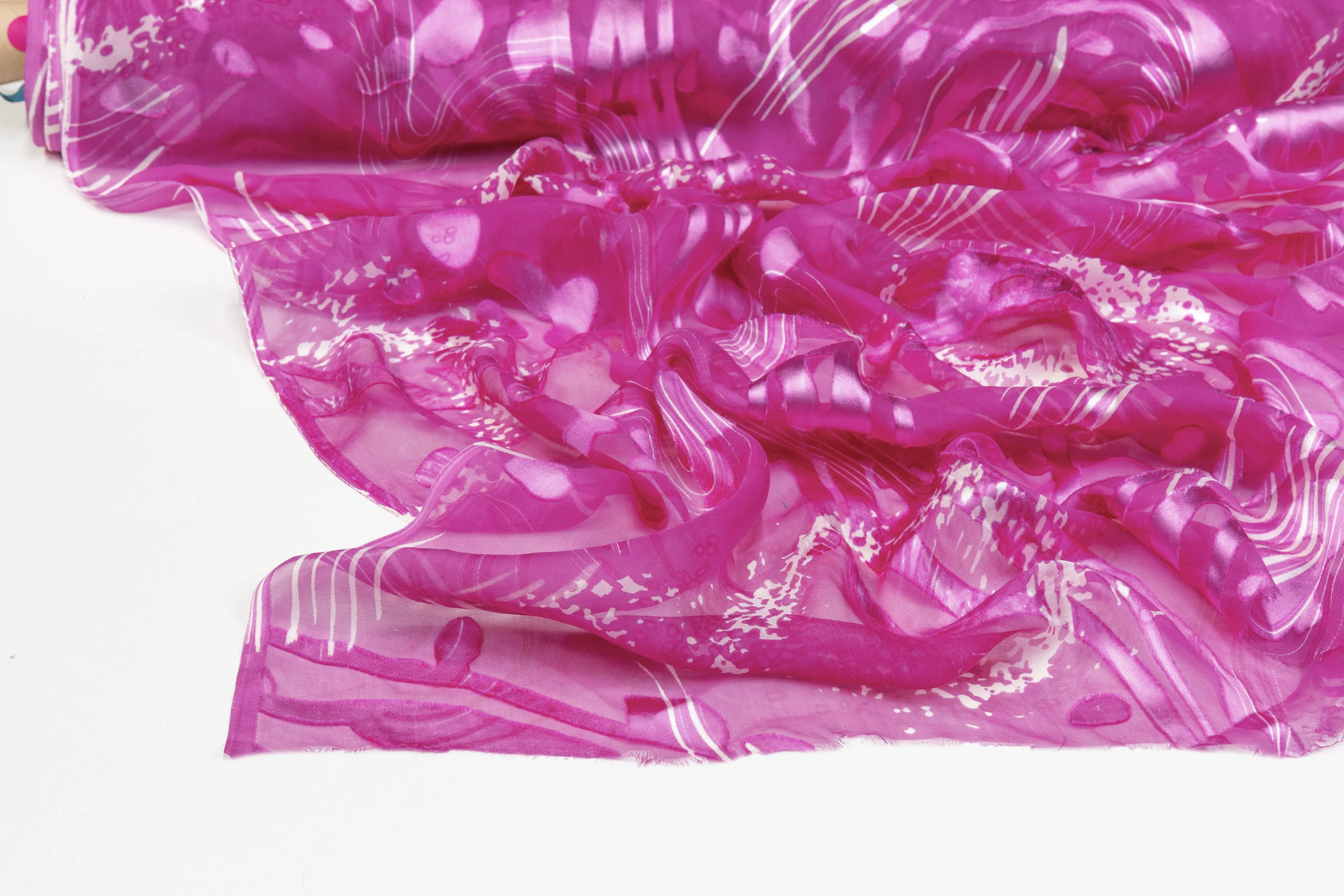 Abstract Silk Chiffon Burnout - Magenta