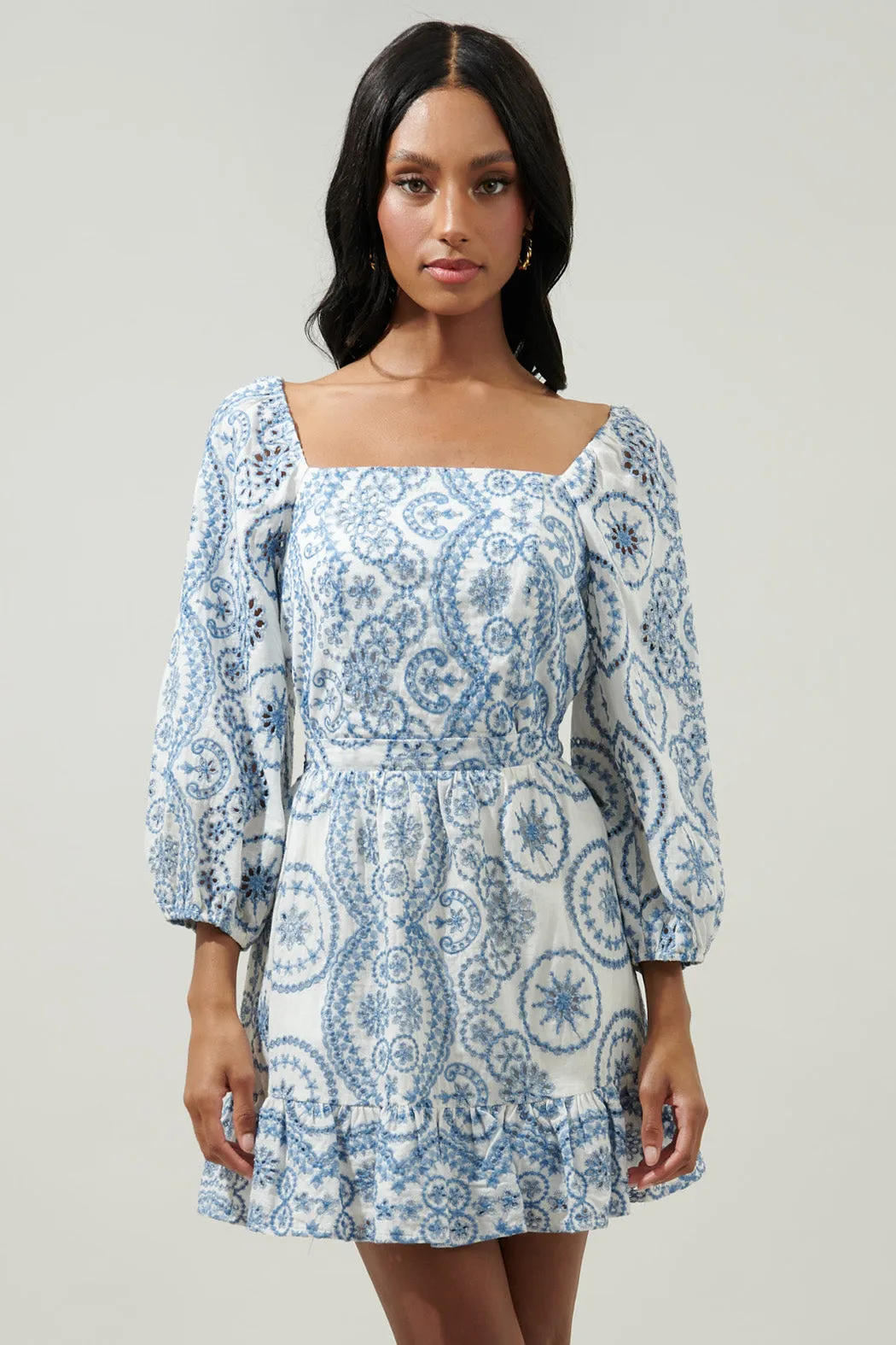 Adelaide Border Print Eyelet Square Neck Blouse