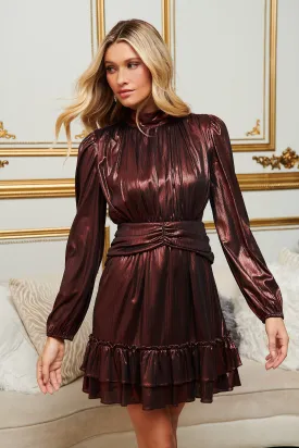 Admired Liquid Satin Shirred Ruffle Dress