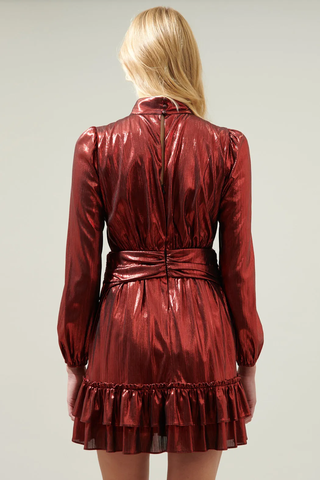 Admired Liquid Satin Shirred Ruffle Dress