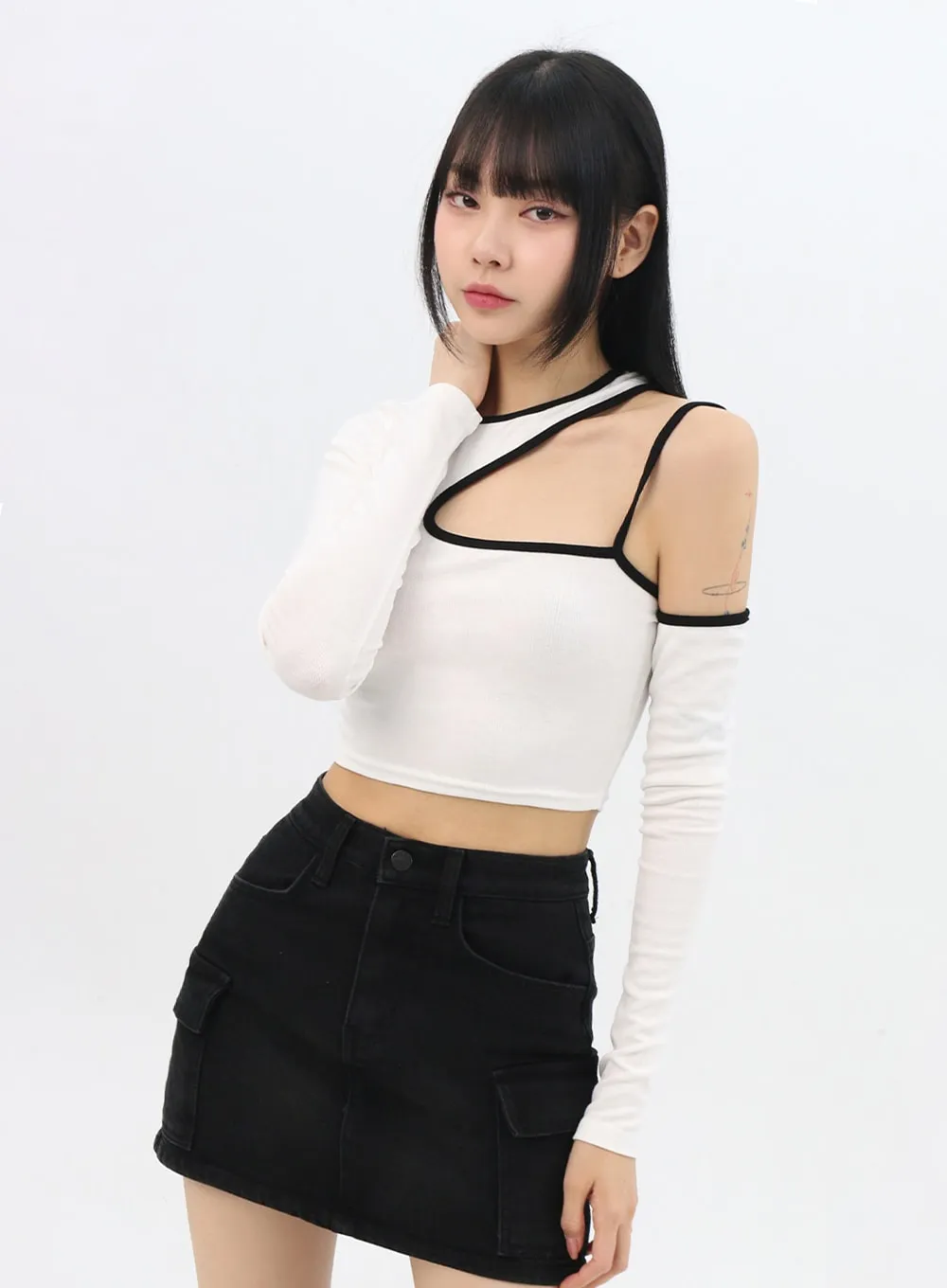 Asymmetrical Cut-Out Crop Tee IN310