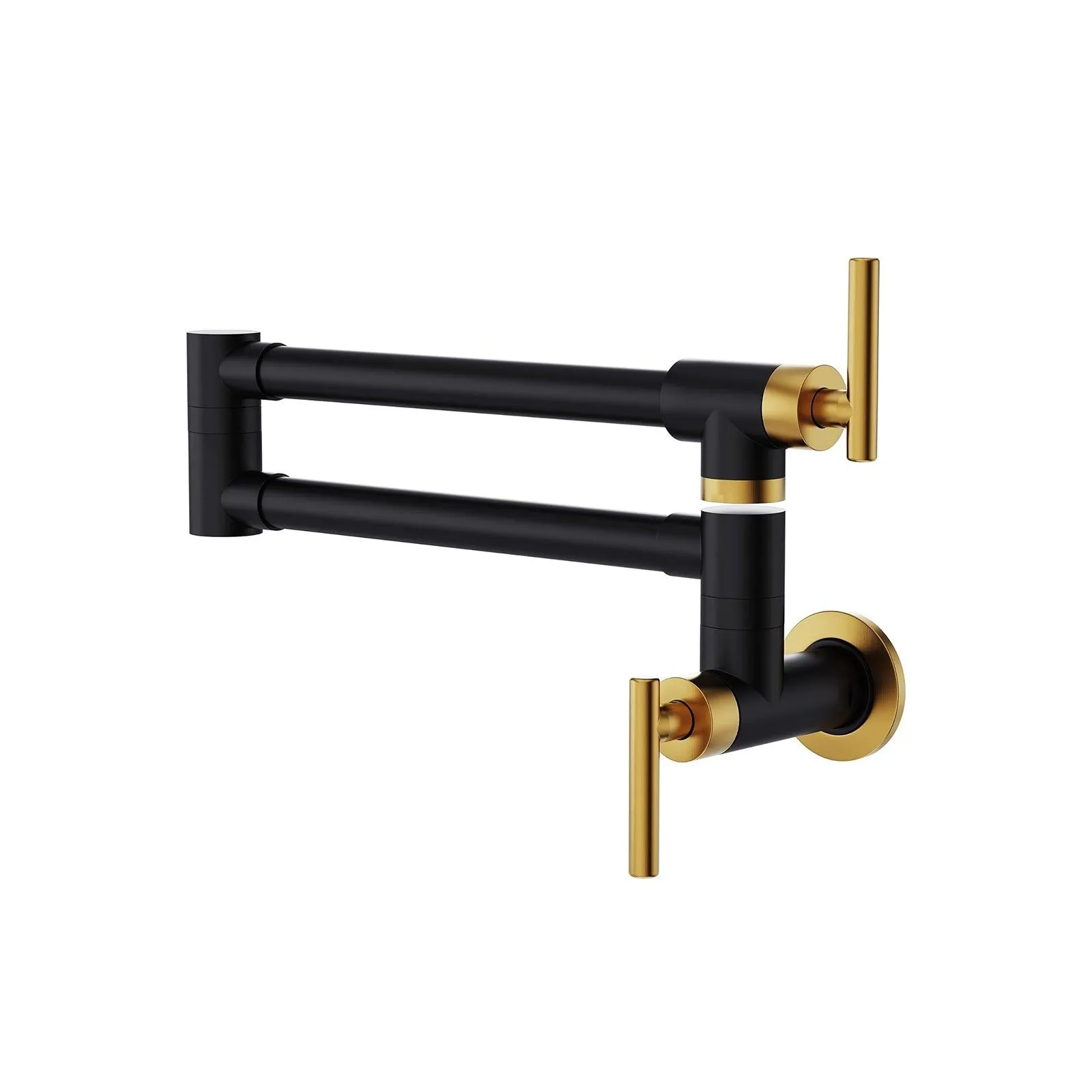 Black & Gold Brass Pot Filler Faucet, Wall-Mount, Retractable, Single Hole, 2 Handles