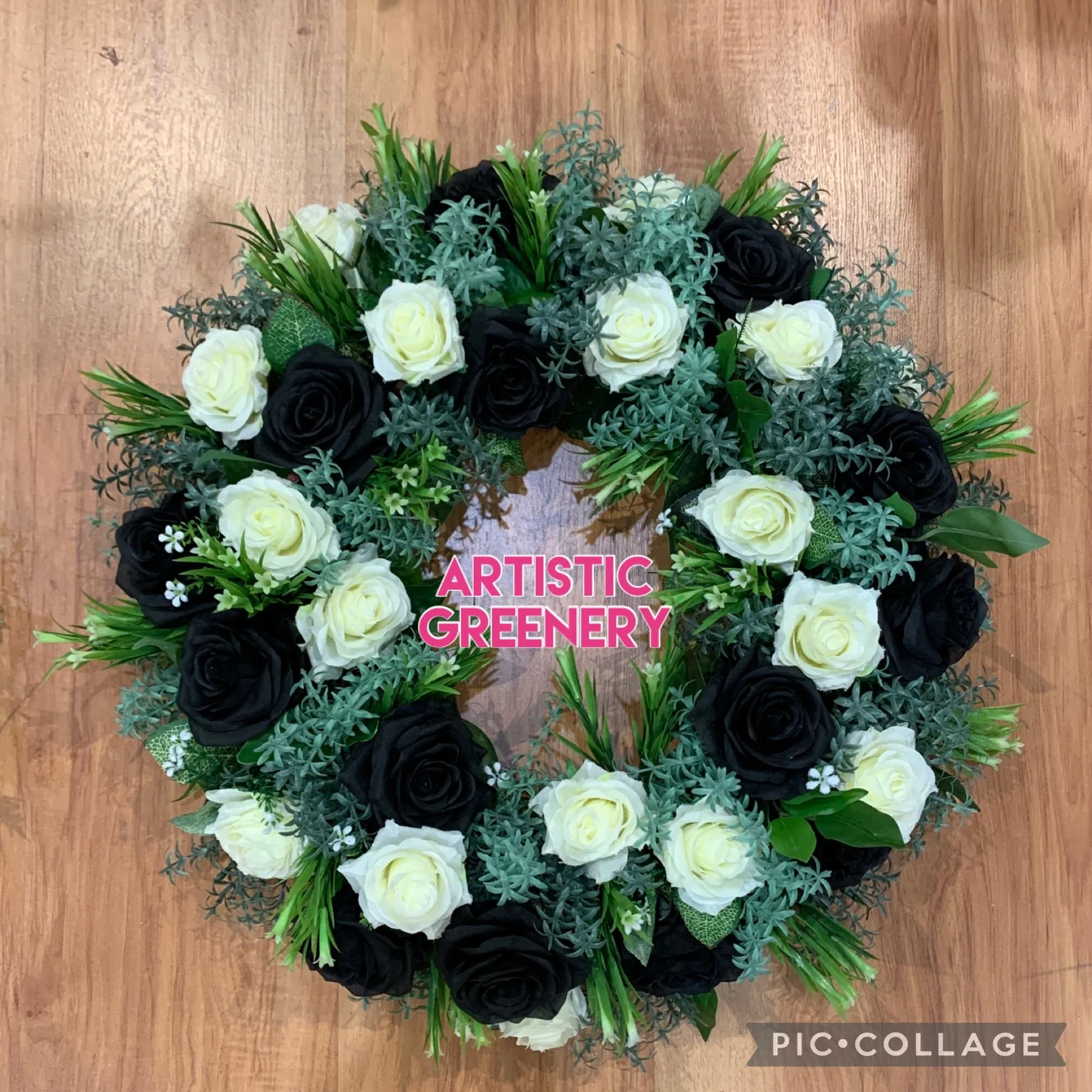 Black & White Rose Floral Wreath 30cm / 40 / 50cm - SYM0035