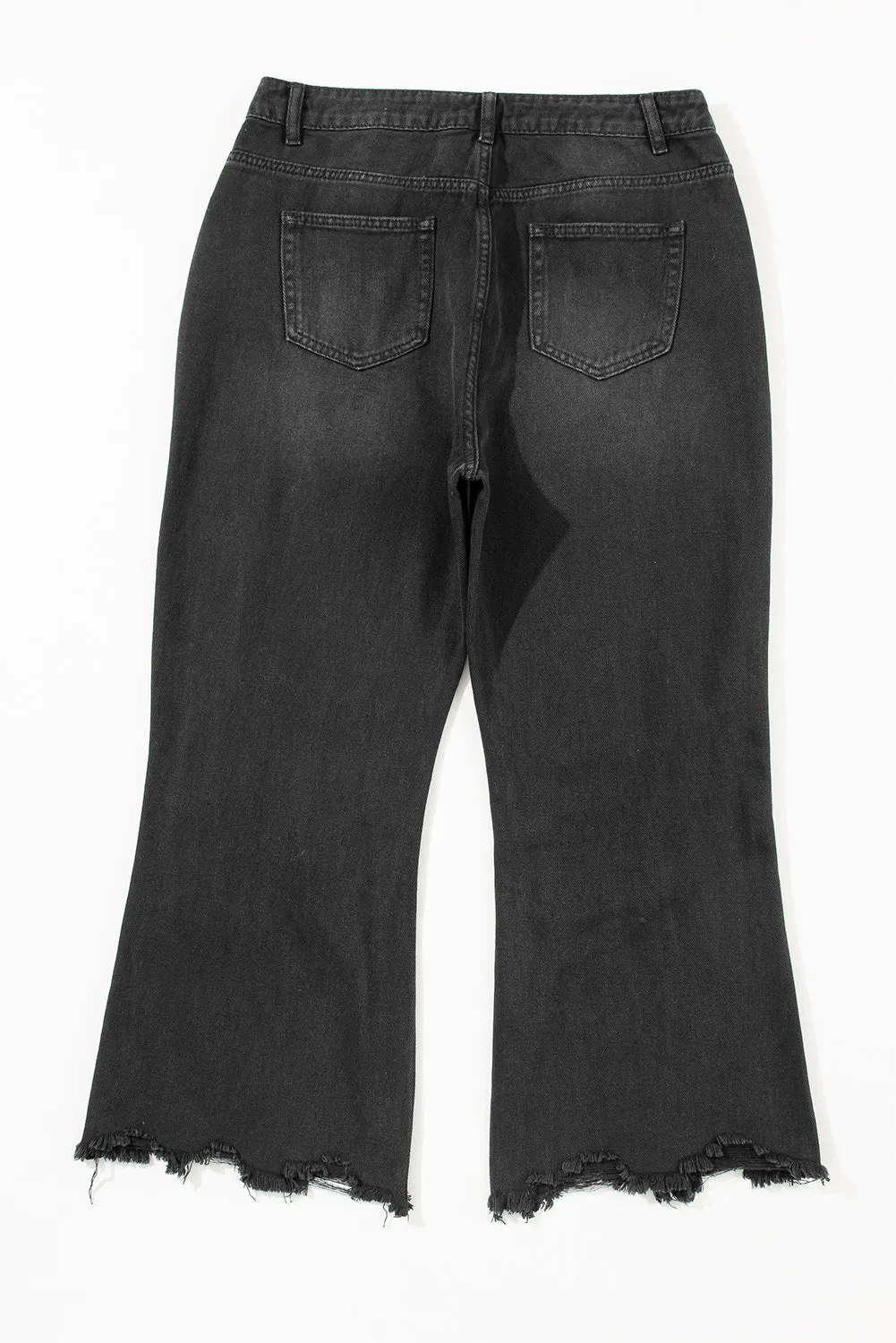 Black Distressed Hollow-out High Waist Cropped Flare Jeans