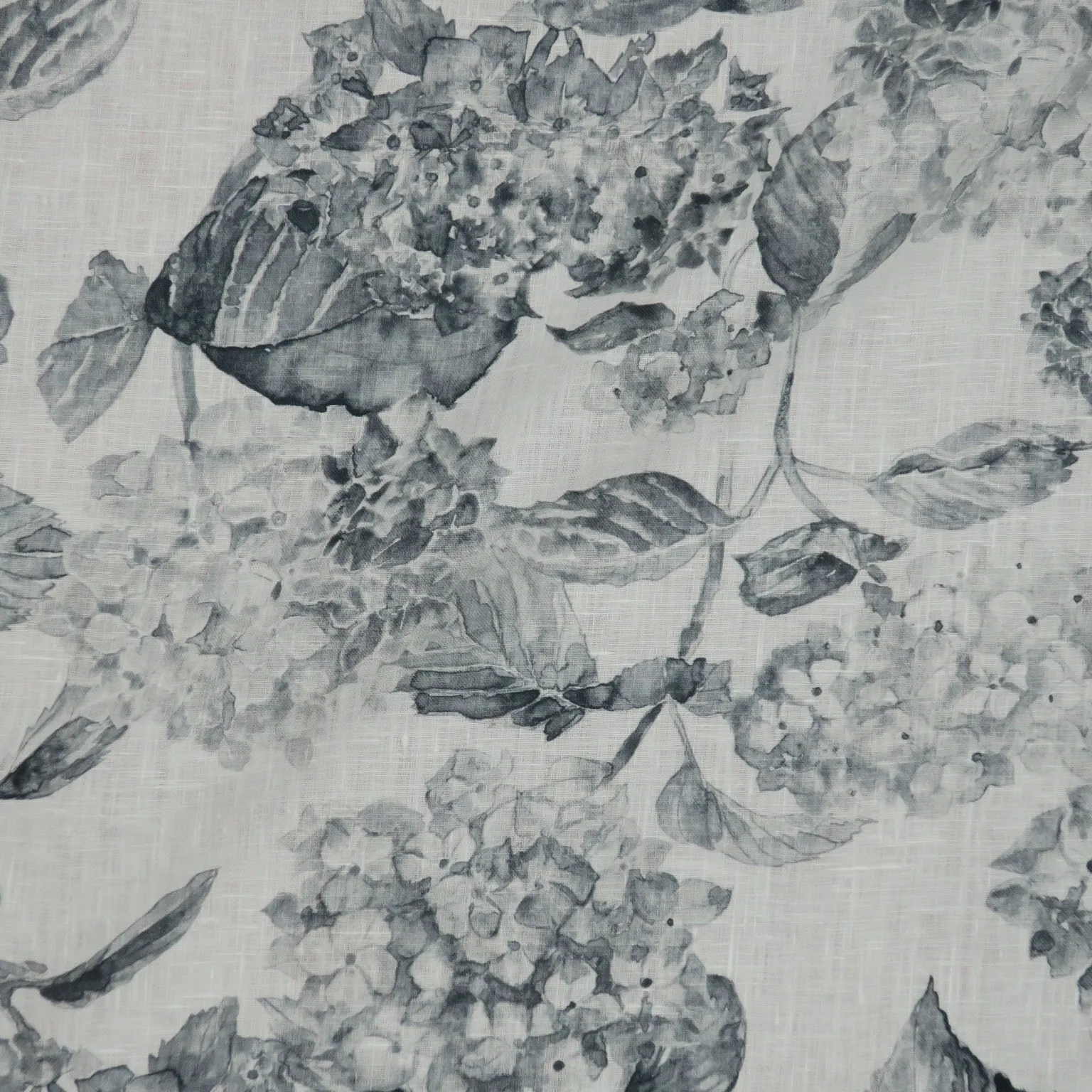 Black, Grey and White Flowers Printed Irish Linen Fabric