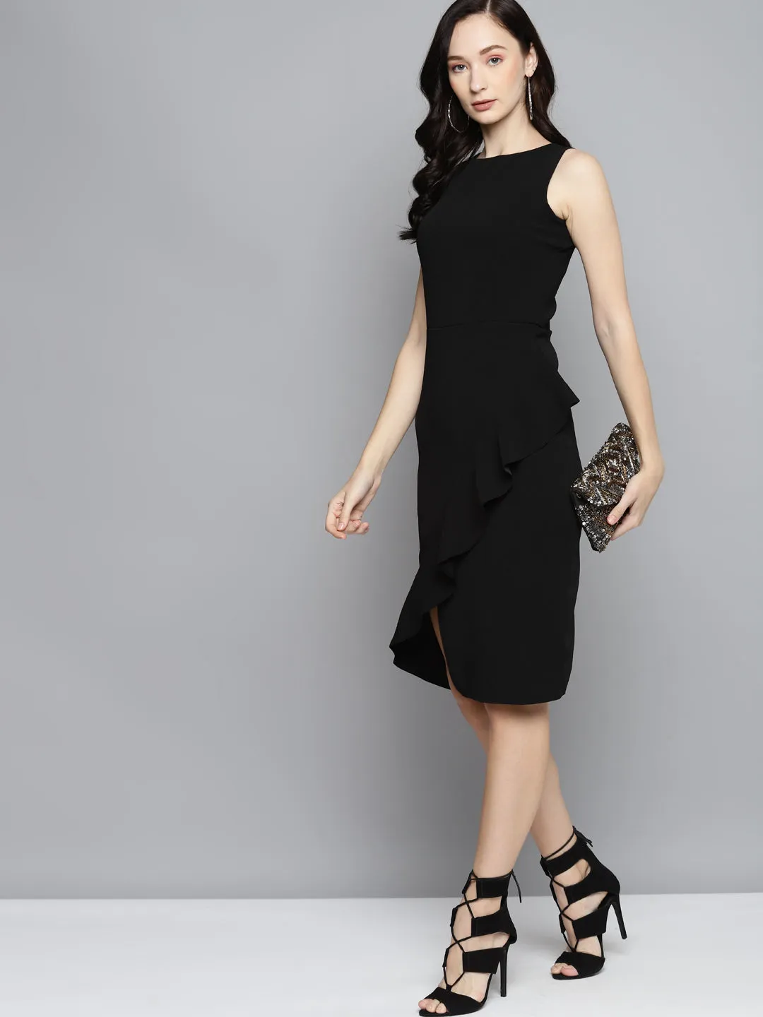 Black One Side Frill Bodycon