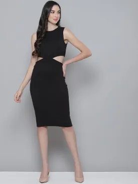 Black Rib Side Cut-Out Bodycon Dress