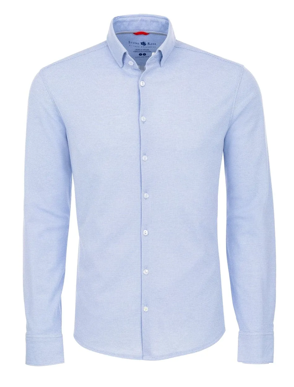 Blue Textured Knit Performance Long Sleeve Shirt