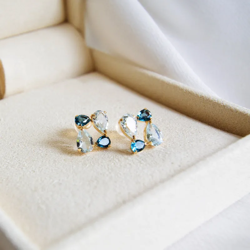 Blue Topaz & London Blue Topaz Pear Shape Cluster Earrings