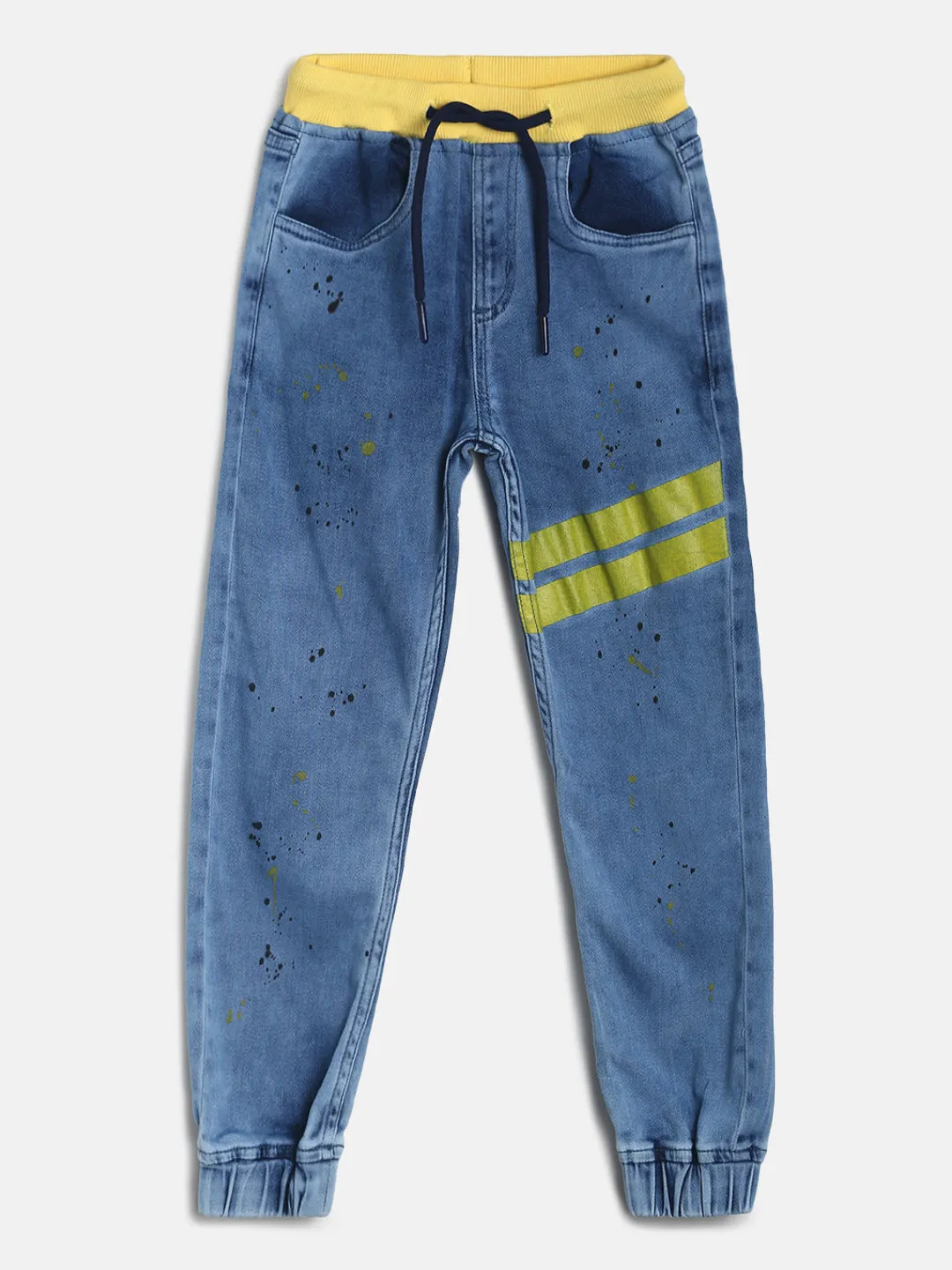 Boys Light Blue Denim Lycra Slim Fit Solid Jogger