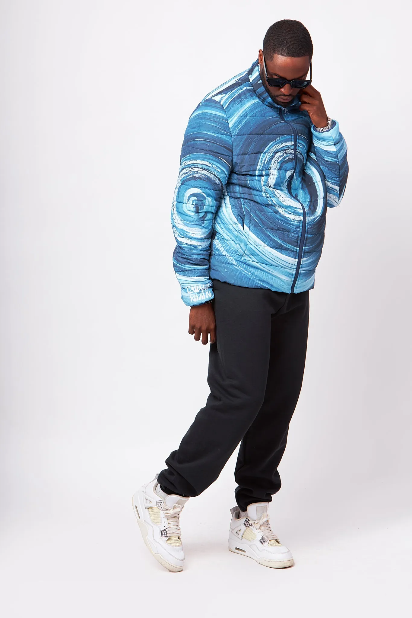 Brushed Blue Spiral Puffer Jacket