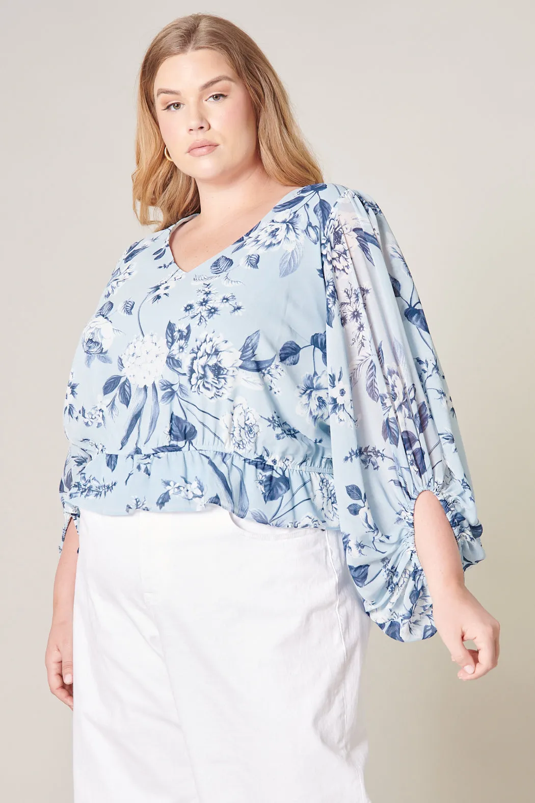 Cadaval Floral Ways Balloon Sleeve Blouse Curve