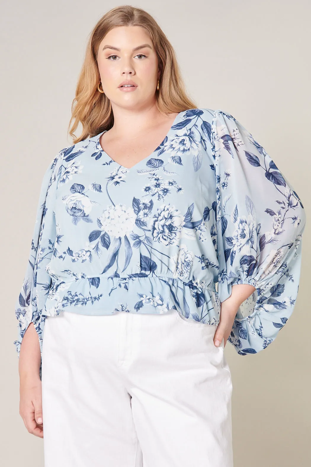 Cadaval Floral Ways Balloon Sleeve Blouse Curve