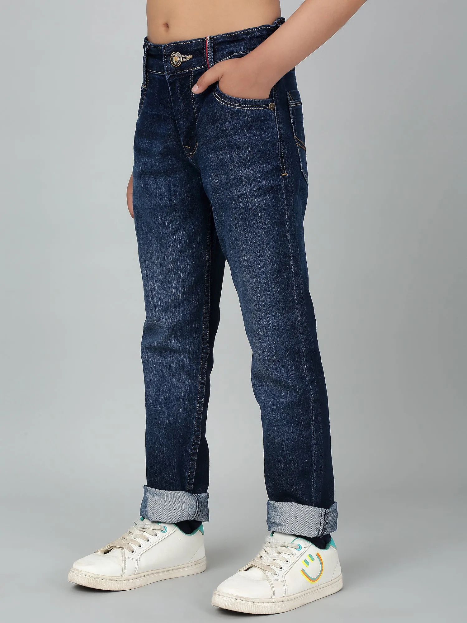 Cantabil Boy's Dark Blue Solid Stretchable Jeans