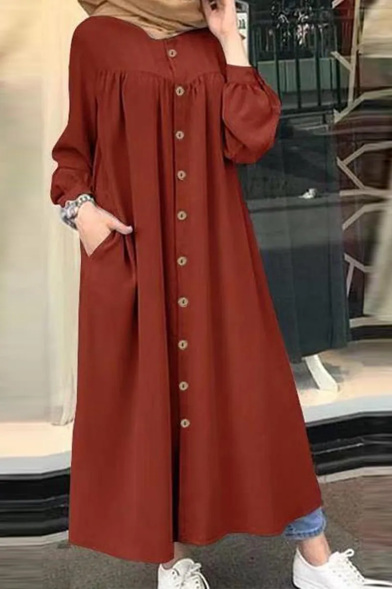 Casual Solid Buckle Mandarin Collar Shirt Dress Dresses(5 colors)