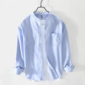 Chinese Collar Light Blue Slub Shirt