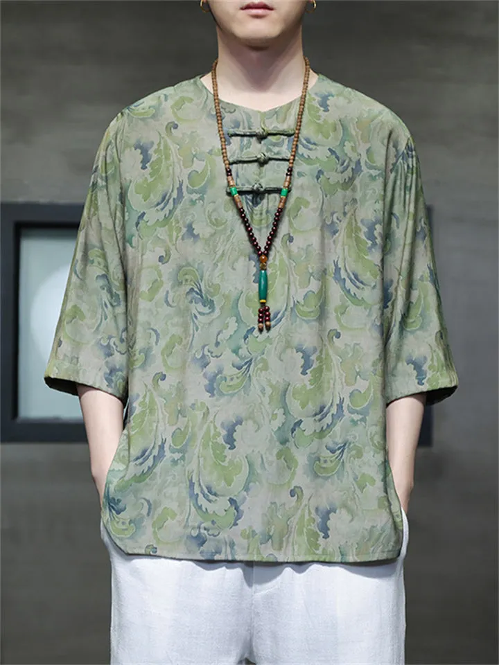 Chinese Style Men's Loose Ice Silk Printed Shirts