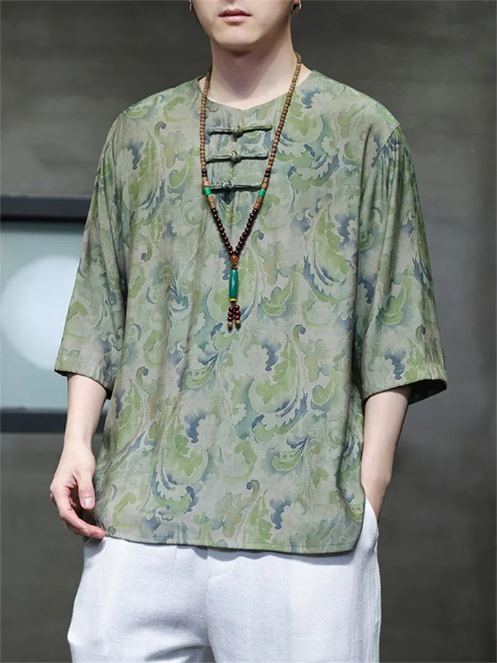 Chinese Style Men's Loose Ice Silk Printed Shirts