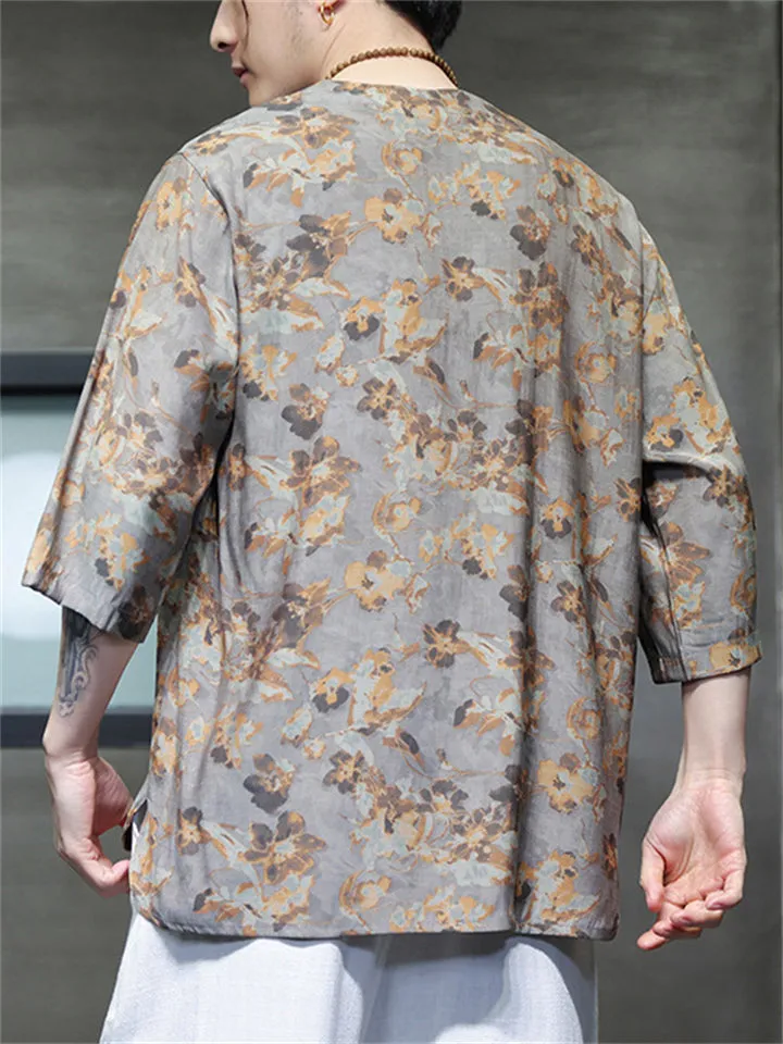 Chinese Style Men's Loose Ice Silk Printed Shirts