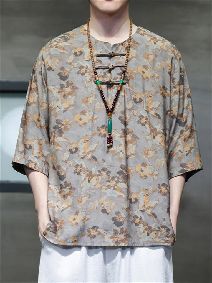 Chinese Style Men's Loose Ice Silk Printed Shirts