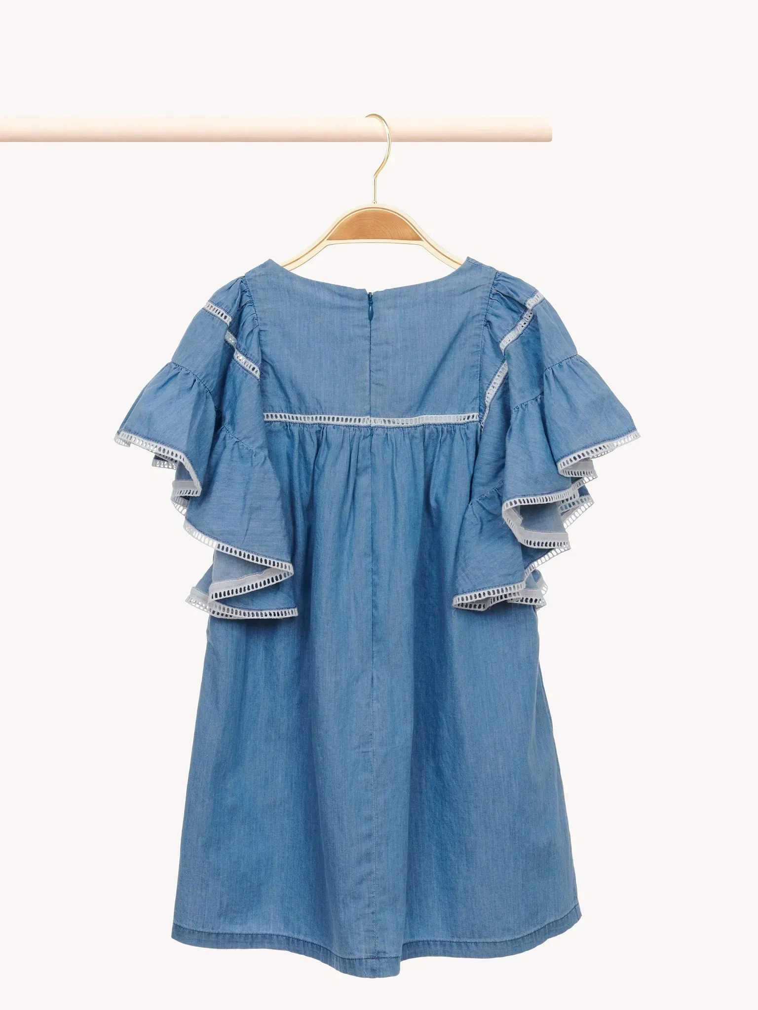 Chloé Ruffled Short Sleeve Denim Dress