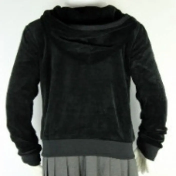 Clearance Black Velour Zip-Up Hooded Sweatshirt